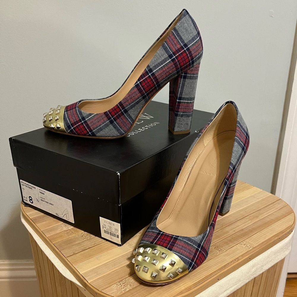 Jcrew Collection Plaid Studded Pumps sz 8.5